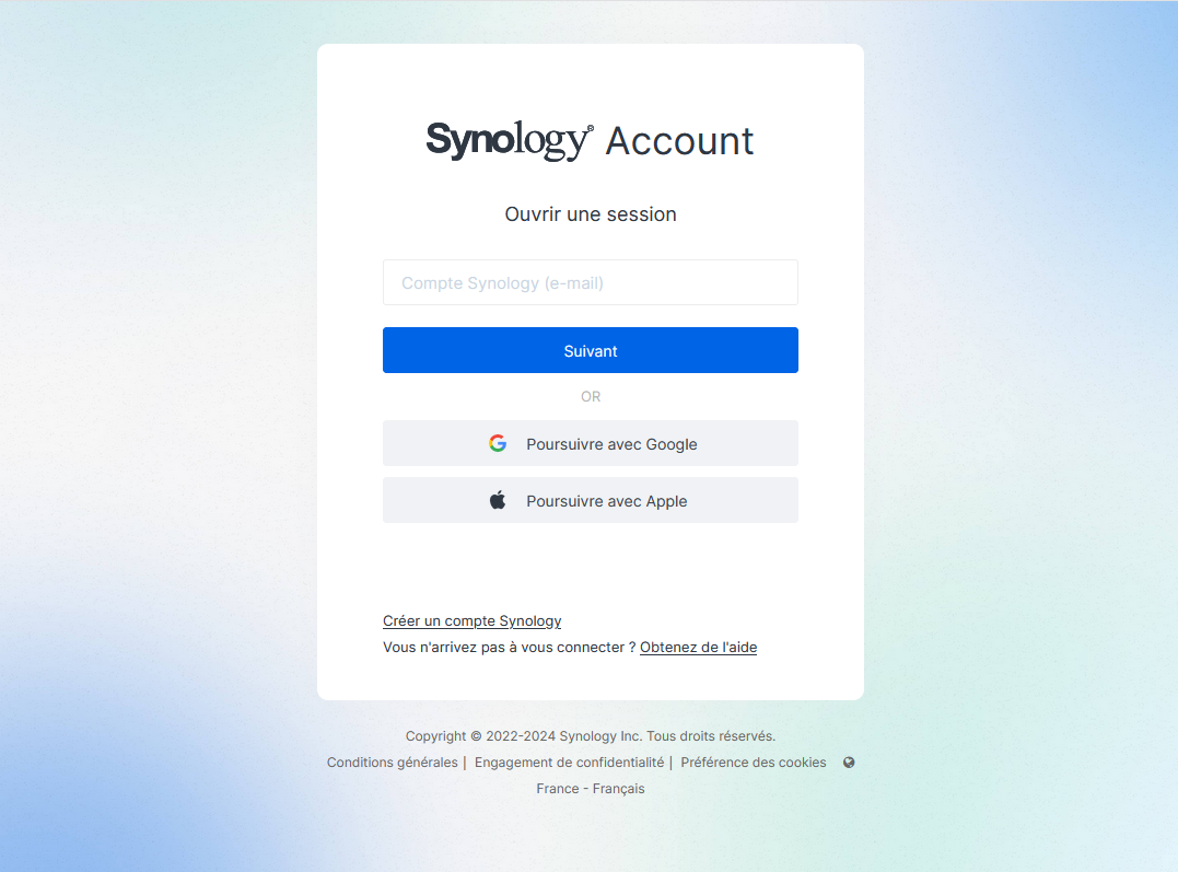 Page de connexion au compte Synology - Image Synology